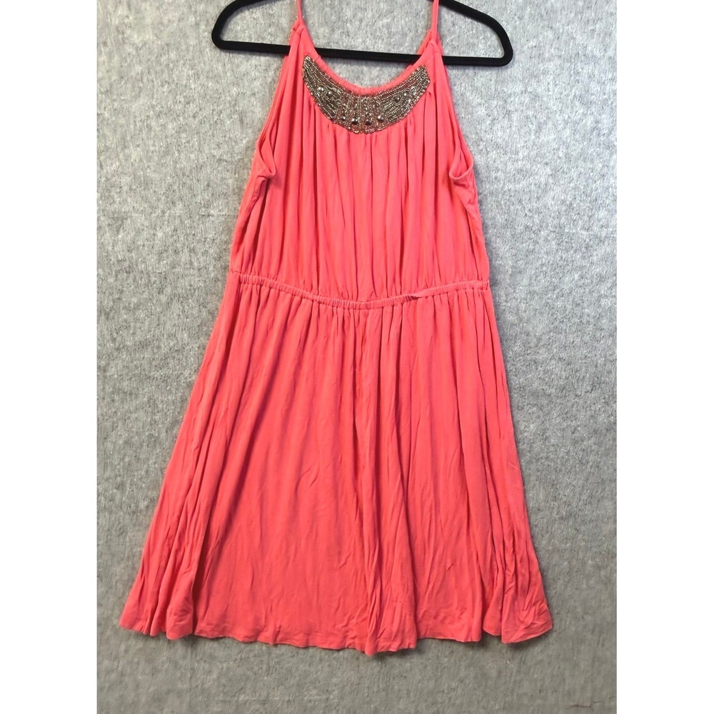 Lane Bryant Coral Pink Beaded Neckline Sleeveless Knit Dress Plus Size 14/16